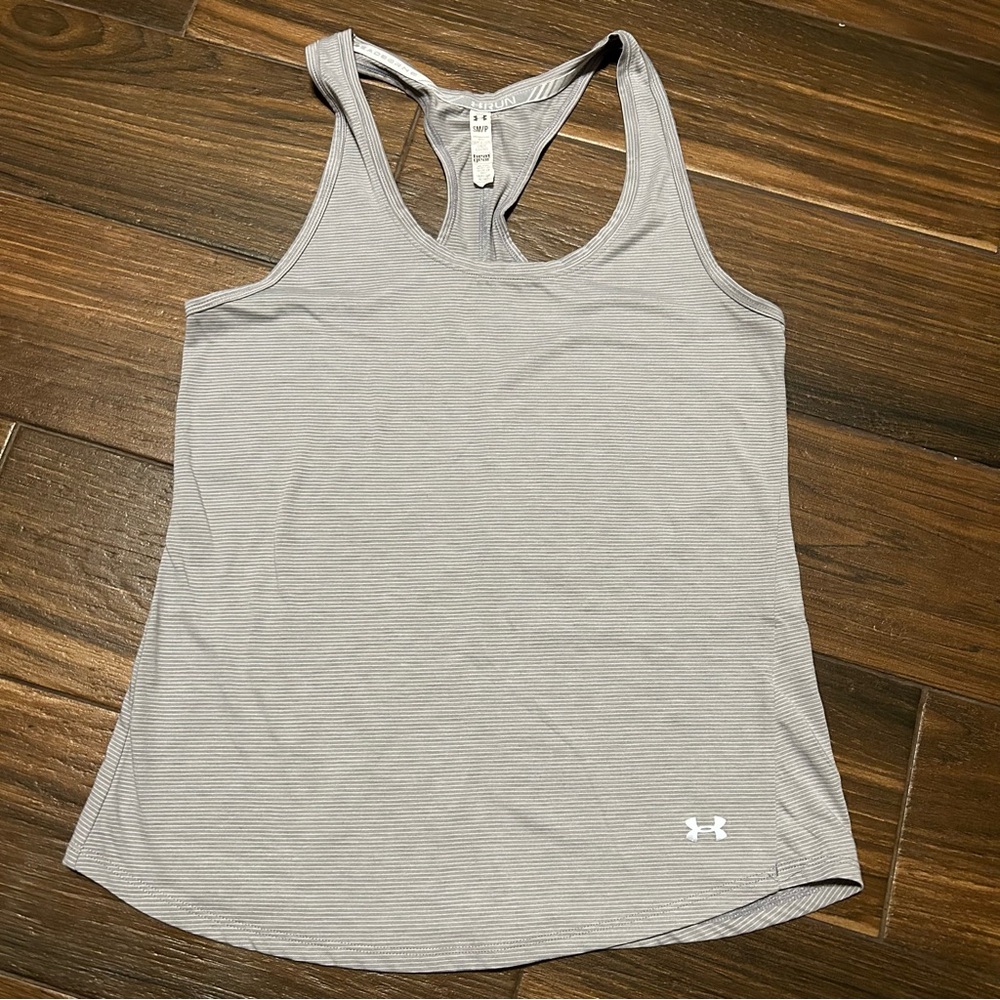 Under Armour Women's Threadborne Racerback Tank Shirt Gray‎ White Stripes Small